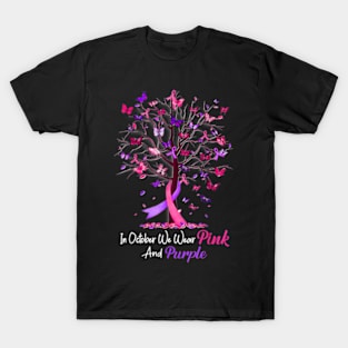 Domestic Violence Breast Cancer Awareness Month Ribbon Tree T-Shirt